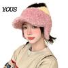 Soft Thick Warm Headwear Winter Visor Cap with Ear Flaps, Plush Beanies Brim, Open Top, Cozy Polyester Hat Cute Cat Ears Ponytail for Women