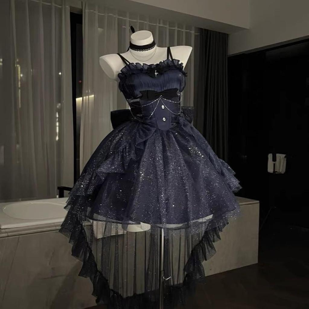 Camisole Dress with Double Tulle Plus Princess Mori Dreamy Cosplay Navy Blue and Voluminous Princess Halloween Costume Party [SSUPTEMBER2]