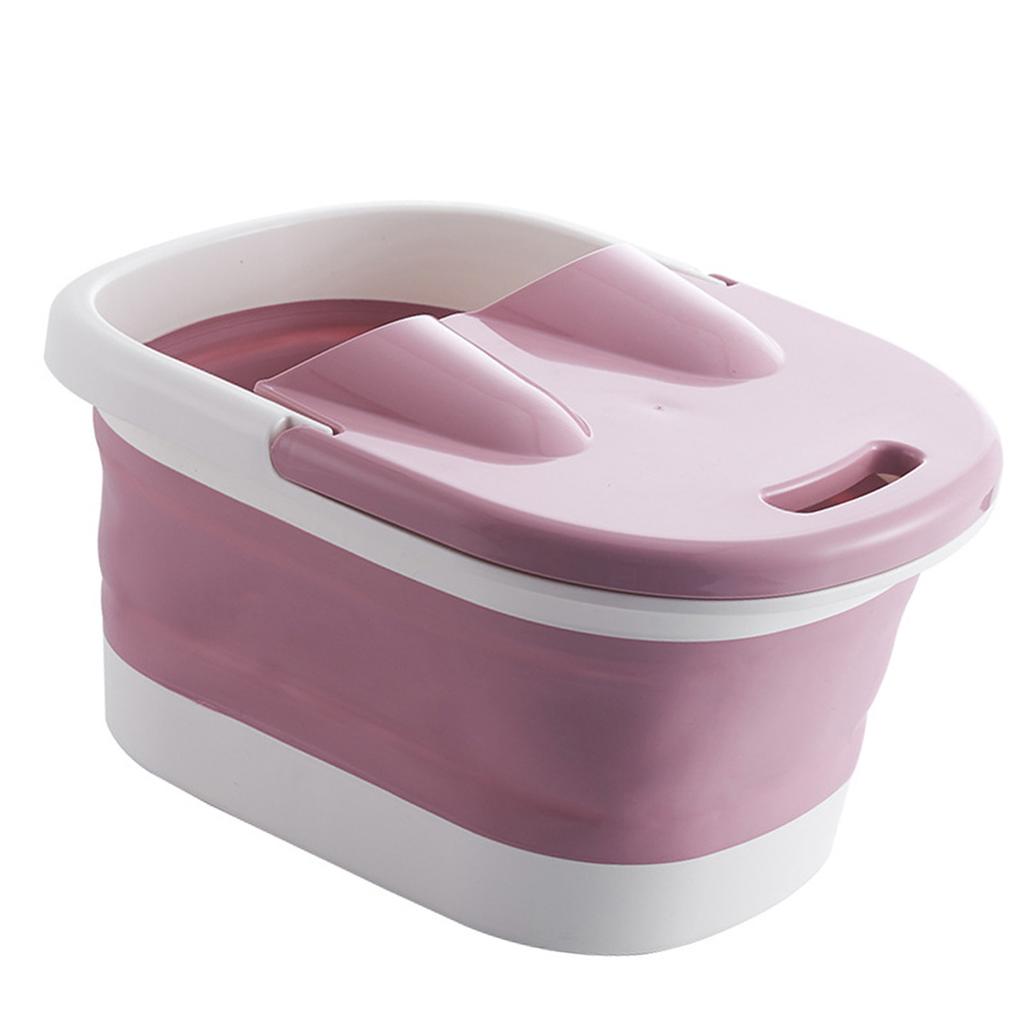 Collapsible Foot Bath Tub with Massaging Rollers Portable Foldable Foot Spa Soak Bath Tub with Handle Lid Pink