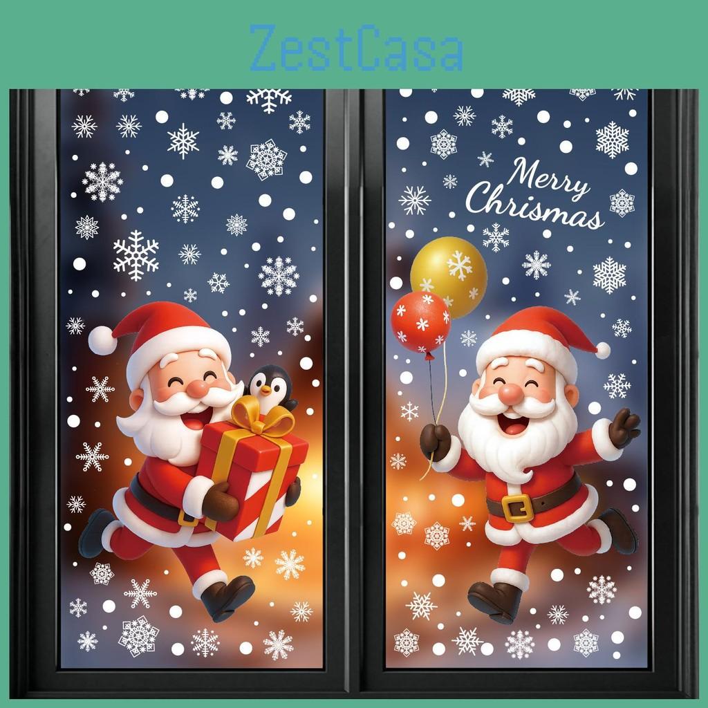 Festive Window Static Decals With Santa Snowman Snowflakes For Christmas Decor