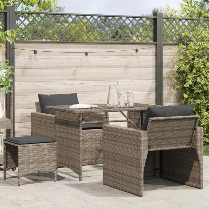 VidaXL Salon de jardin 4 pcs avec coussins gris résine tressée, ensemble de canapés d'extérieur, salon de jardin, ensemble 366361