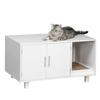 Wooden Cat Litter Box Cabinet with 2 Doors and Side Opening with Scratching Post, White