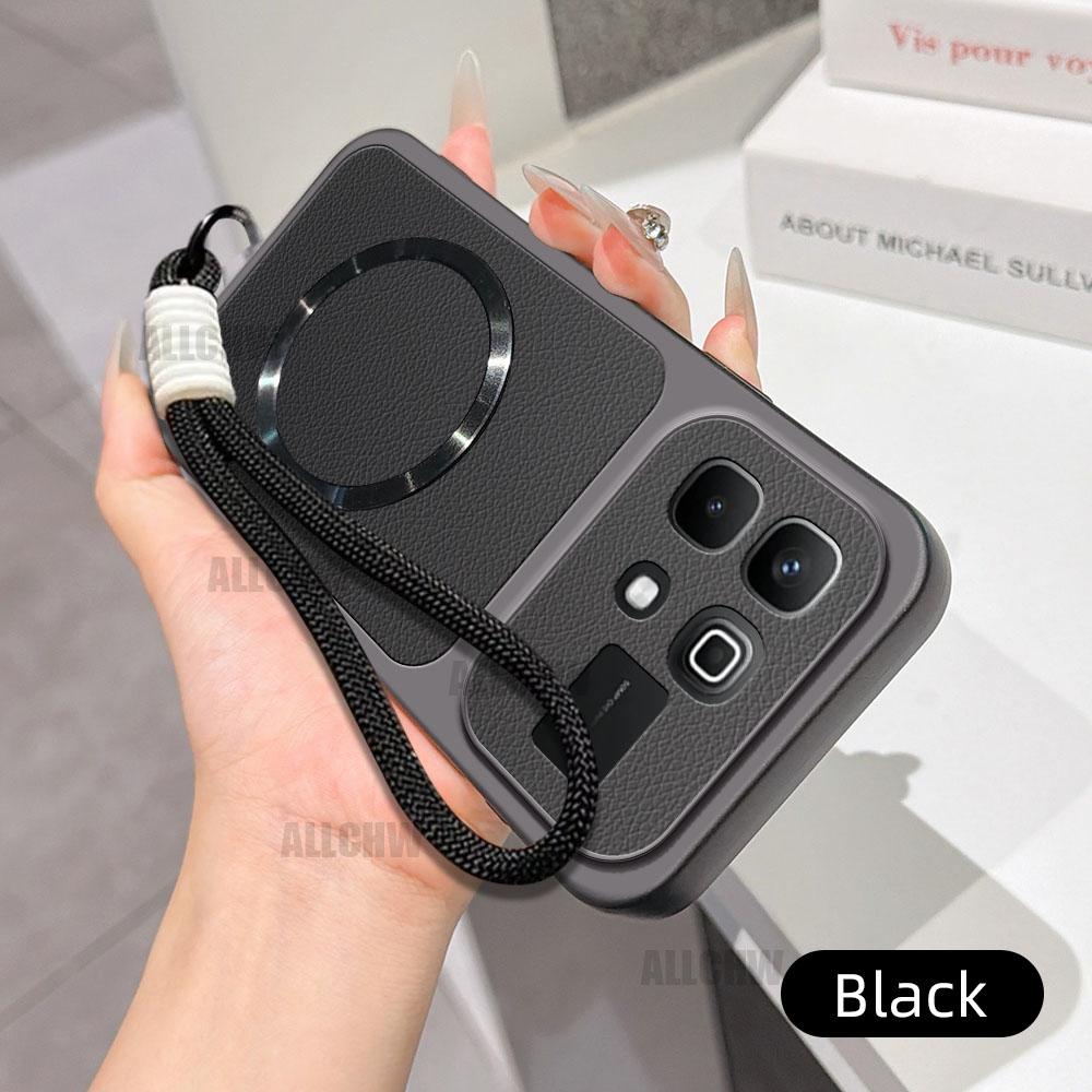 For Infinix Note 60 For Magsafe Wireless Charging Case For For Infinix Note 60 With Chain PU Lambskin Cover