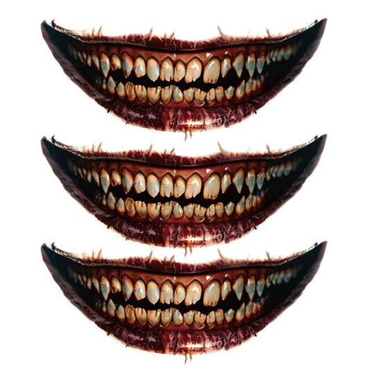 Spooky Theme Party Accessories 3Pcs Realistic Scary Mouth Tattoos for Halloween Zombie Vampire Clown Party, Waterproof Fangs Bloodstains Stickers