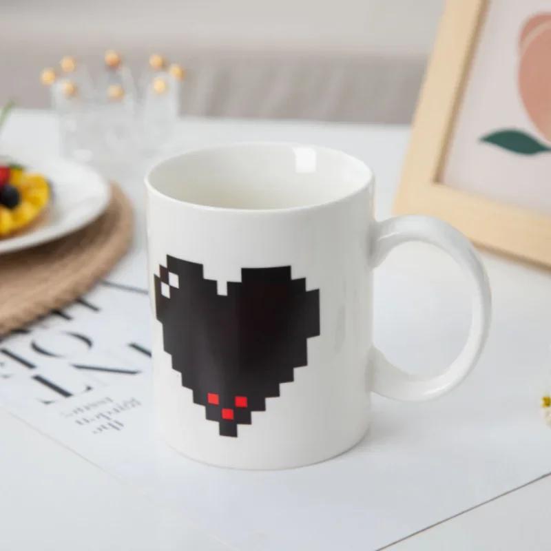 Heat Sensitive Color Changing Mugs Heart Pattern Ceramic Coffee Mugs Large Capacity Water Cup Juice Cup Holiday Rest Water Mug