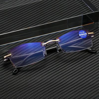 Rimless Reading Glasses Women Anti Blue Light Blocking Square Frameless Presbyopic Glasses Diopters
