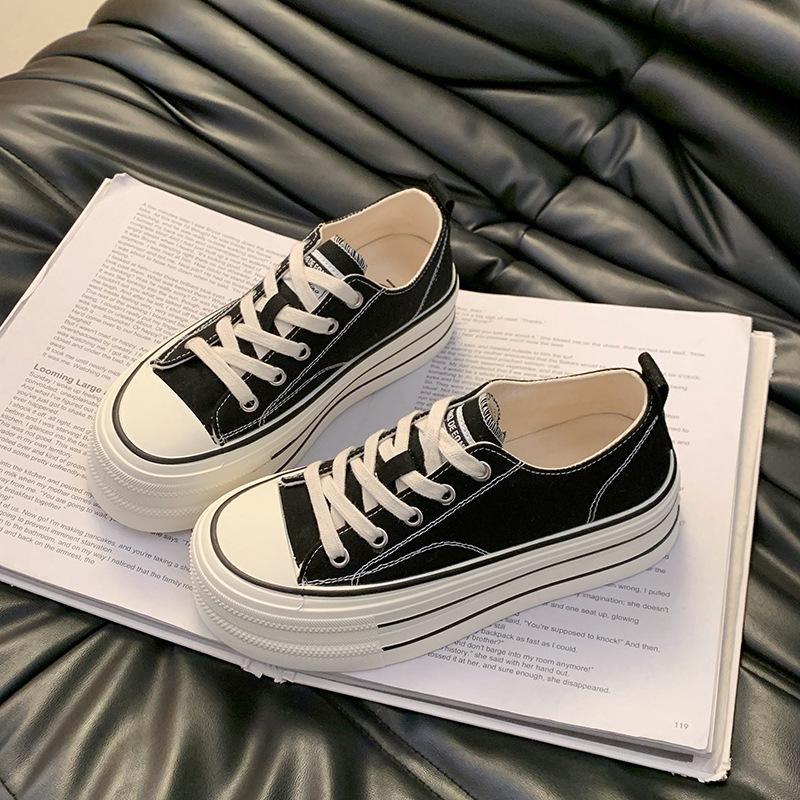 

Платформенные парусиновые туфли женские 2025 новые весна и лето с юбками универсальные популярные маффины спортивные и повседневные кеды детские модели 40 чёрный