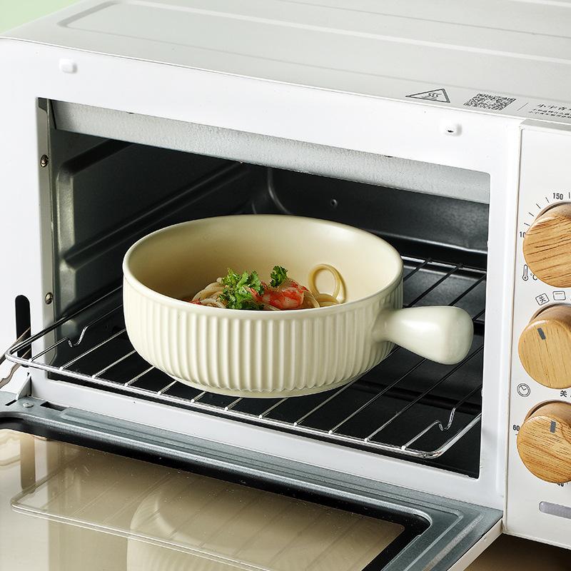 Nordic Style Ceramic Hand Handle Bowl Household Baking Bowl Microwave Oven Baked Rice Bowl Instant Noodle Bowl Salad Bowl Breakfast Bowl