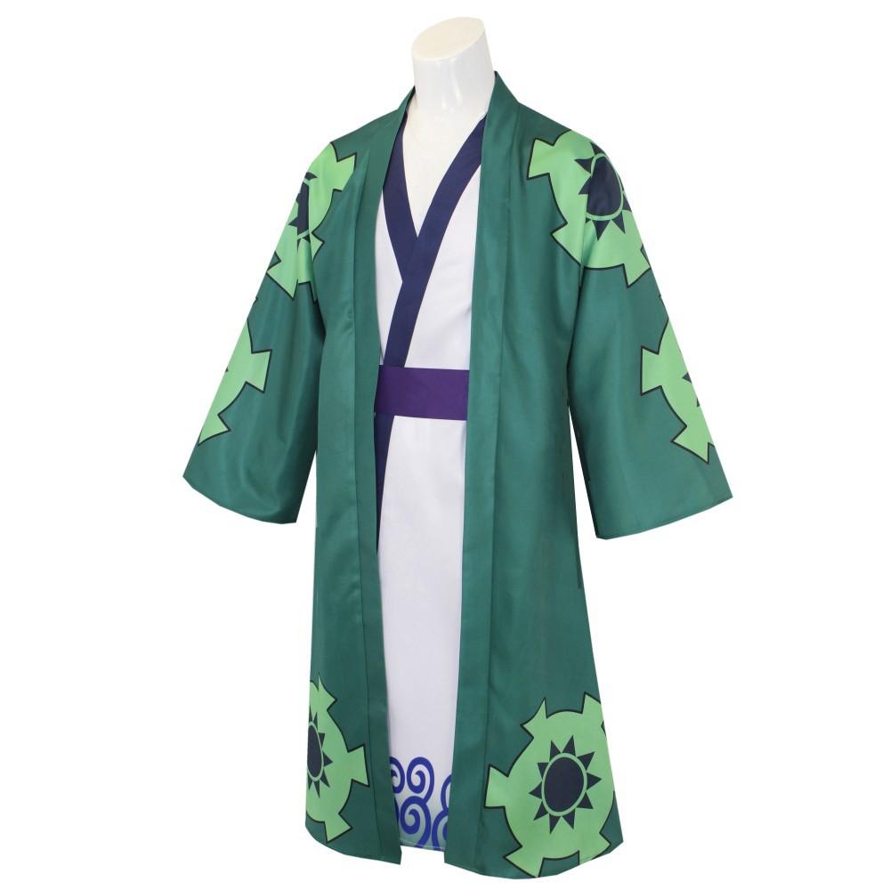 Zelené Kimono Roronoa Zoro Cosplay Anime Kostým Uniforma na Halloween Pánský Oblek Podšívka Paruka Vnější oděv Pásek Disfraz Halloween