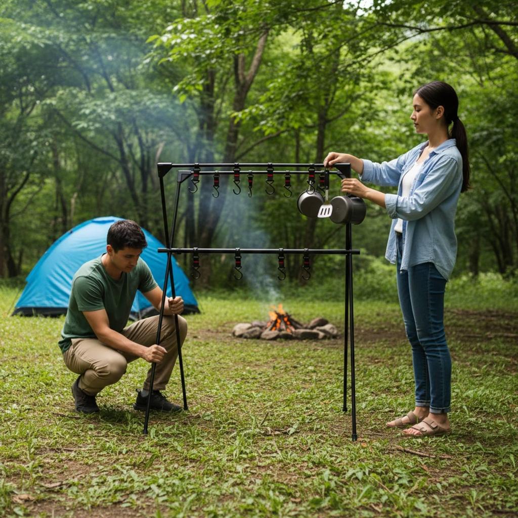 X-Shaped Camping Rack Multifunctional Collapsible Triangular Shelf Quick Setup