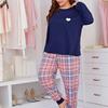 Set pijamale mărime mare pentru femei Pantaloni cu mâneci lungi Îmbrăcăminte acasă Gât rotund Pijamale 2 piese