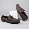 Fashion Men Luxury Comfortable Casual Slip On Non-slip Fashion Metal Buckle Decoration Bean Shoes Snake Skin Pattern Design Loafer Shoes