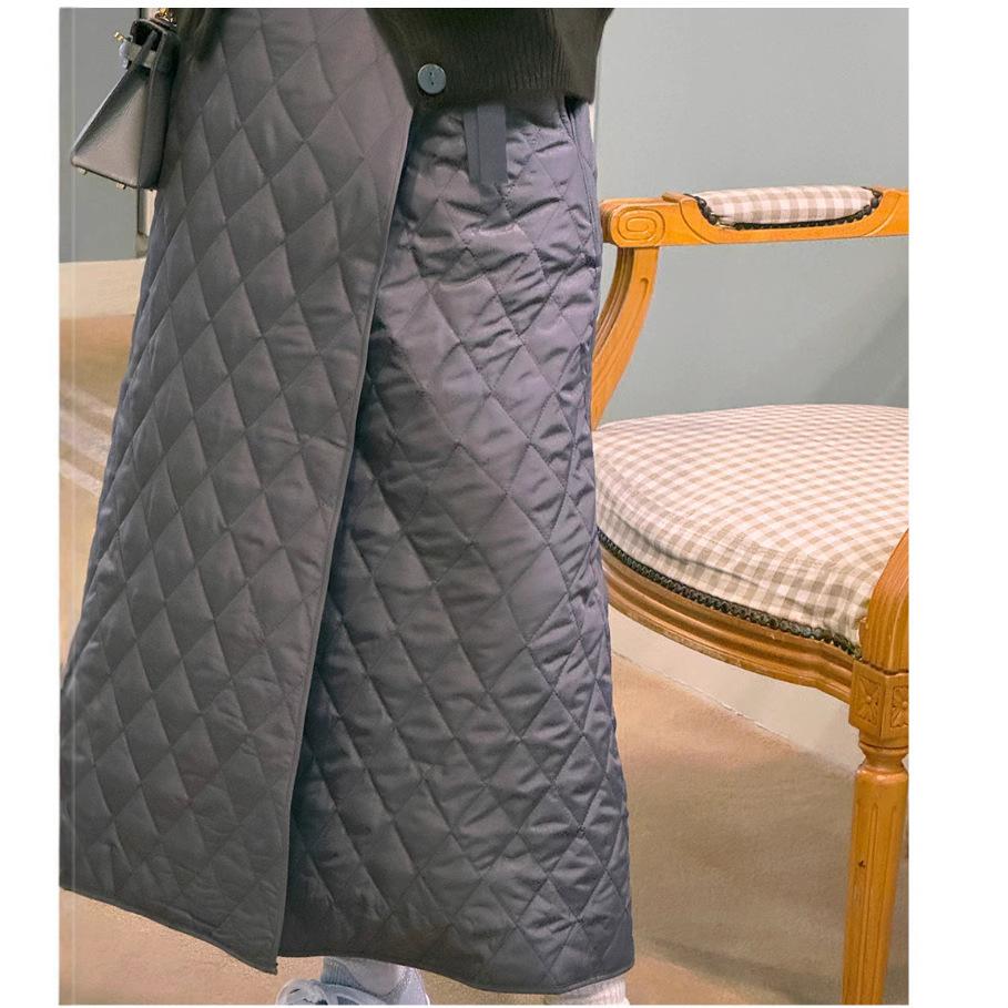 Updated Winter Diamond-clip Cotton Skirt for Women with High-end Classic Style Elastic High Waisted A-line Mid-length