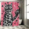 Black And White Cat Shower Curtain Modern Bathroom Decor With Eye-Catching Animal Print Design For Home Decoration Pink Backgrou