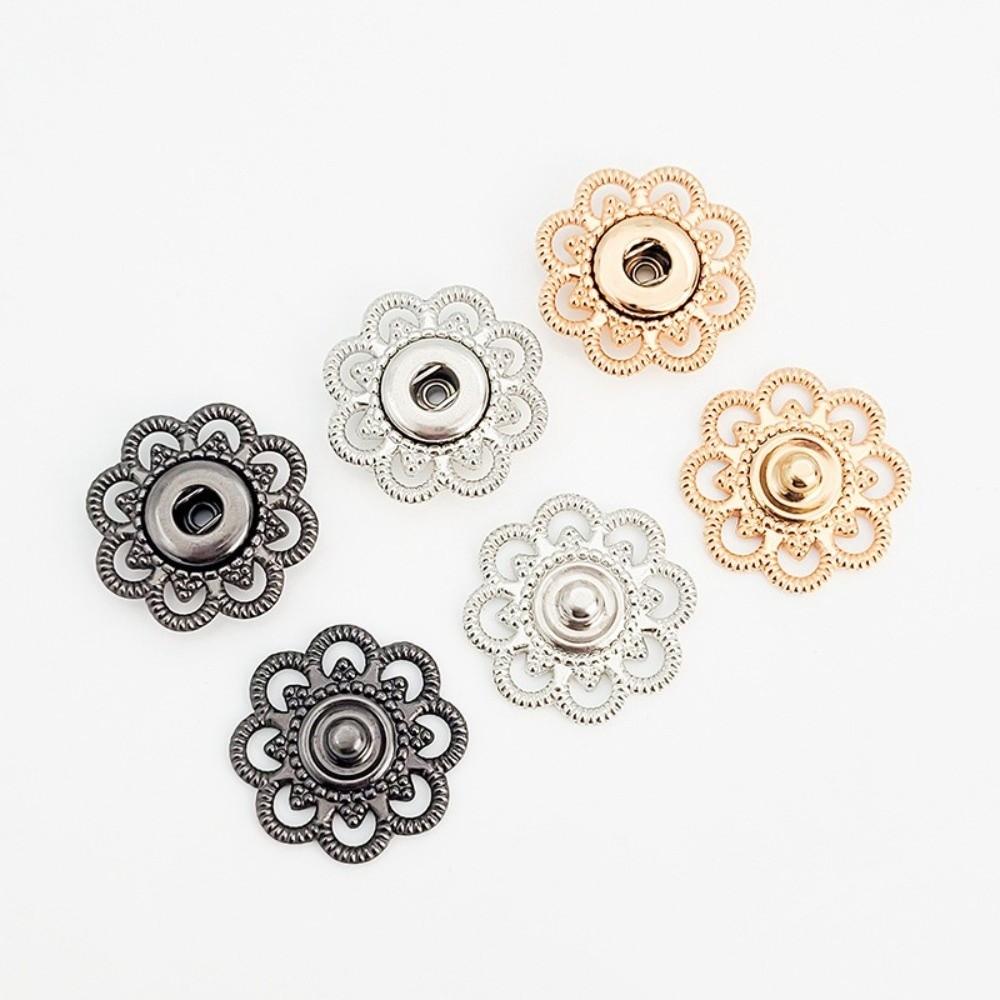 10 Sets Vielseitige Blume Druckknöpfe 21mm Schwarz/Gold/Silber DIY Bastelknöpfe Vintage Metall Druckknöpfe