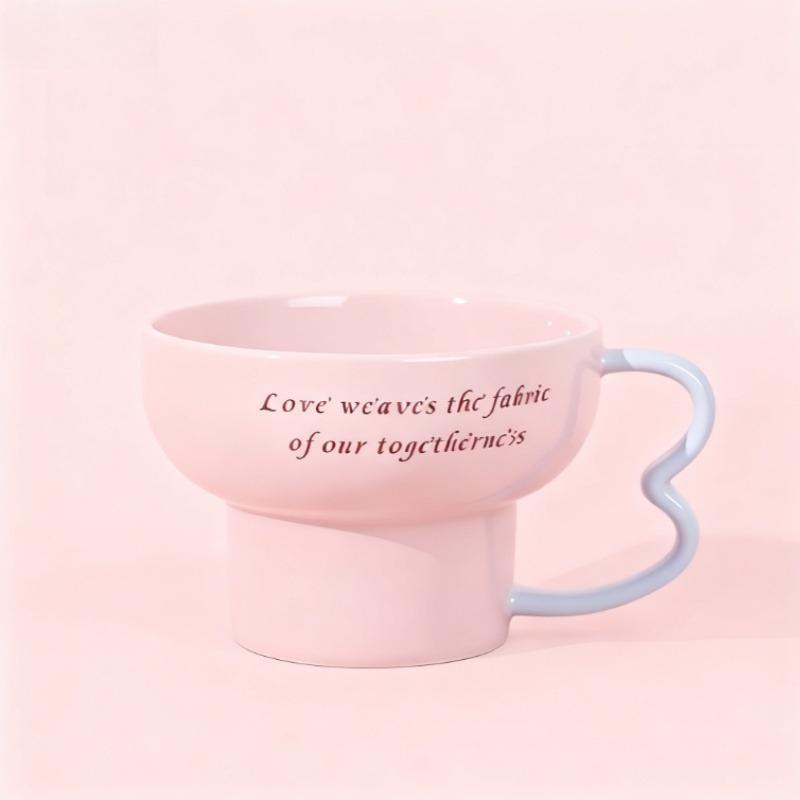 SOLECASA Ceramic Mugs with Creative Handle Pink Blue Coffee Cup & Saucer Set Afternoon Tea Coffee Latte Cups Home Coffee Mug Set
