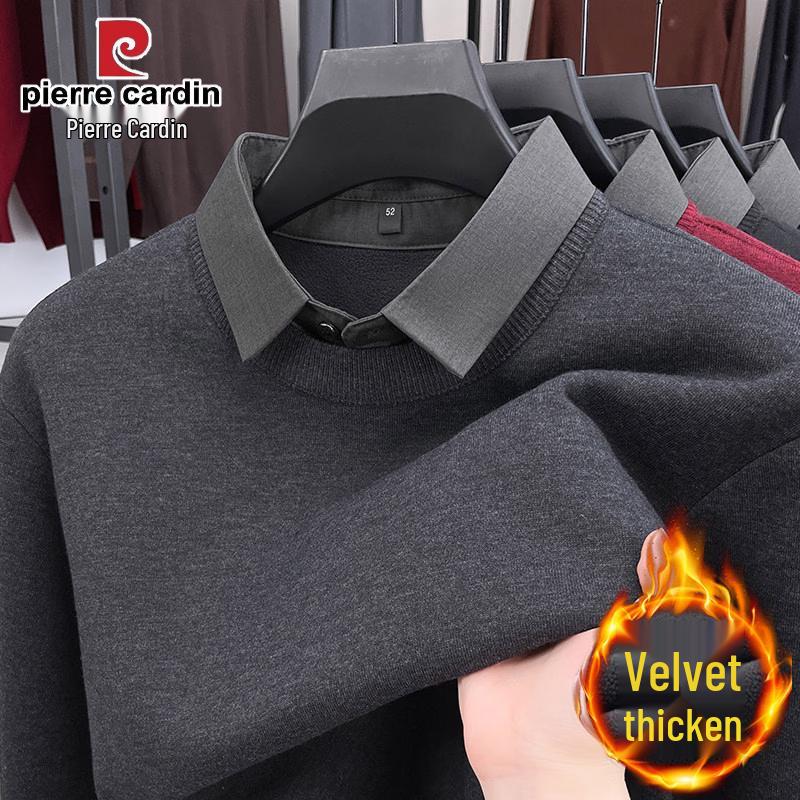 Pierre Cardin Men s Faux Two-Piece Shirt-Collar Knitted Sweater 3XL