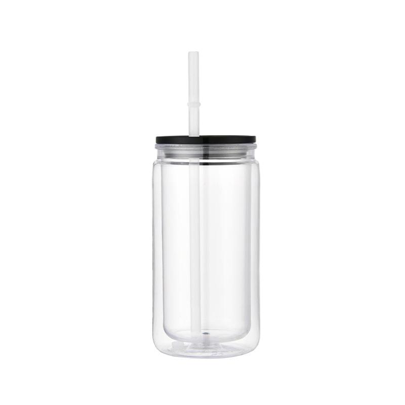 475ml Colorful Lid Straw Water Bottle Transpare Plastic Cup with Lids And Straws Replacement Lids for Can Shaped Iced Coffee Cups Cute Tumbler Cup