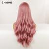 Water Wavy Wig for Women Long Pink Wavy Synthetic Wigs with Bangs Heat Resistant Fiber Daily Cosplay Hair