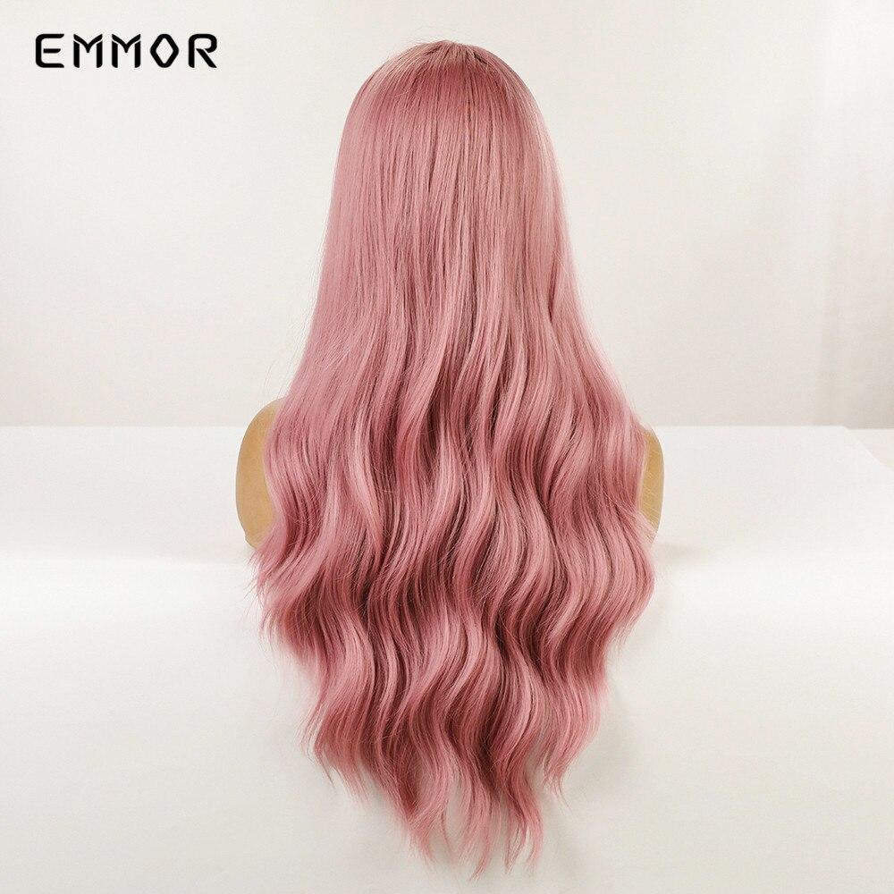 Water Wavy Wig for Women Long Pink Wavy Synthetic Wigs with Bangs Heat Resistant Fiber Daily Cosplay Hair