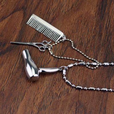Unisex Hair Dryer Scissors Comb Pendant Chain Necklace Barber Kit Hairdresser Gift