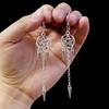 Gothic Punk Silver Color Hollow Out Pentagram Spike Tassel Chain Long Dangle Earrings for Women Halloween Witch Pagan Jewelry