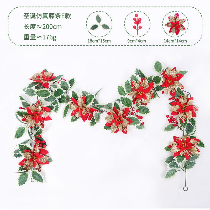 Christmas Rattan European And American Home Decoration Arrangement Artificial Fake Leaves Simulation Christmas Decoration Rattan