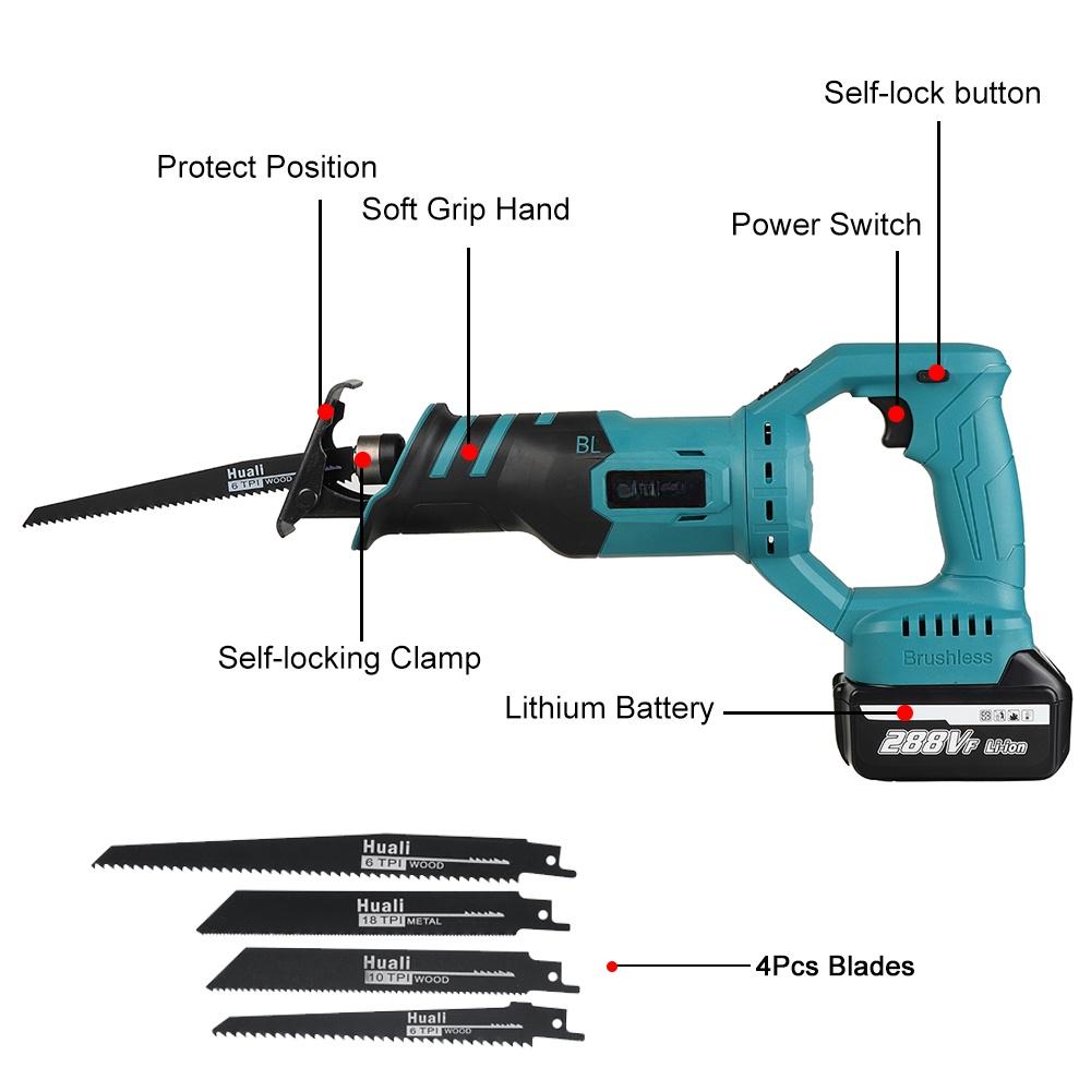 2400W Akku-Säbelsäge Bürstenlose Elektrosäge mit Akku Metall Holz Schneidwerkzeug