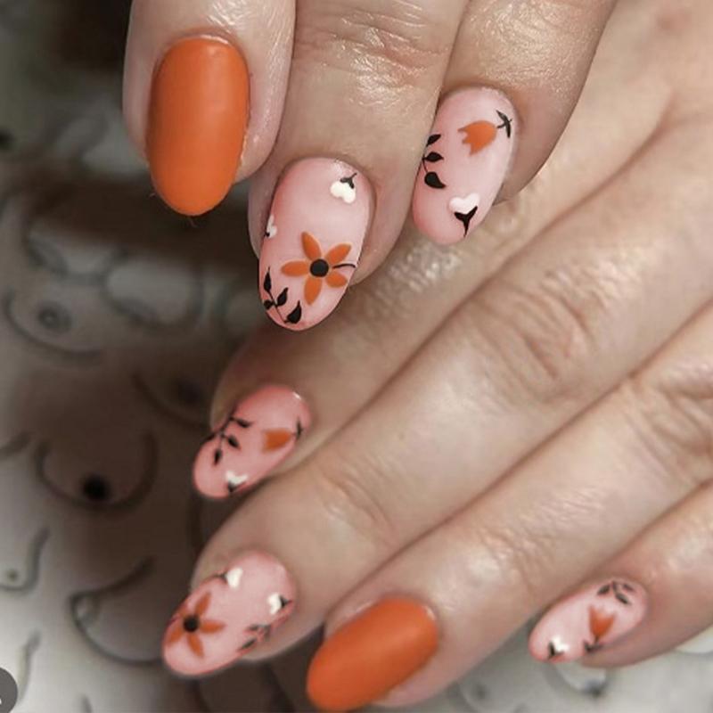 Celebratory Easy to Use False Nails Thanksgiving Inspired Flower Nail Accessories Pumpkin False Nail Easy Apply Press Ons 1