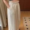 Large American Retro Cotton and Linen Striped Casual Pants for Women In Summer High Waisted Relaxed Straight Leg Floor Length Wide Leg Pants