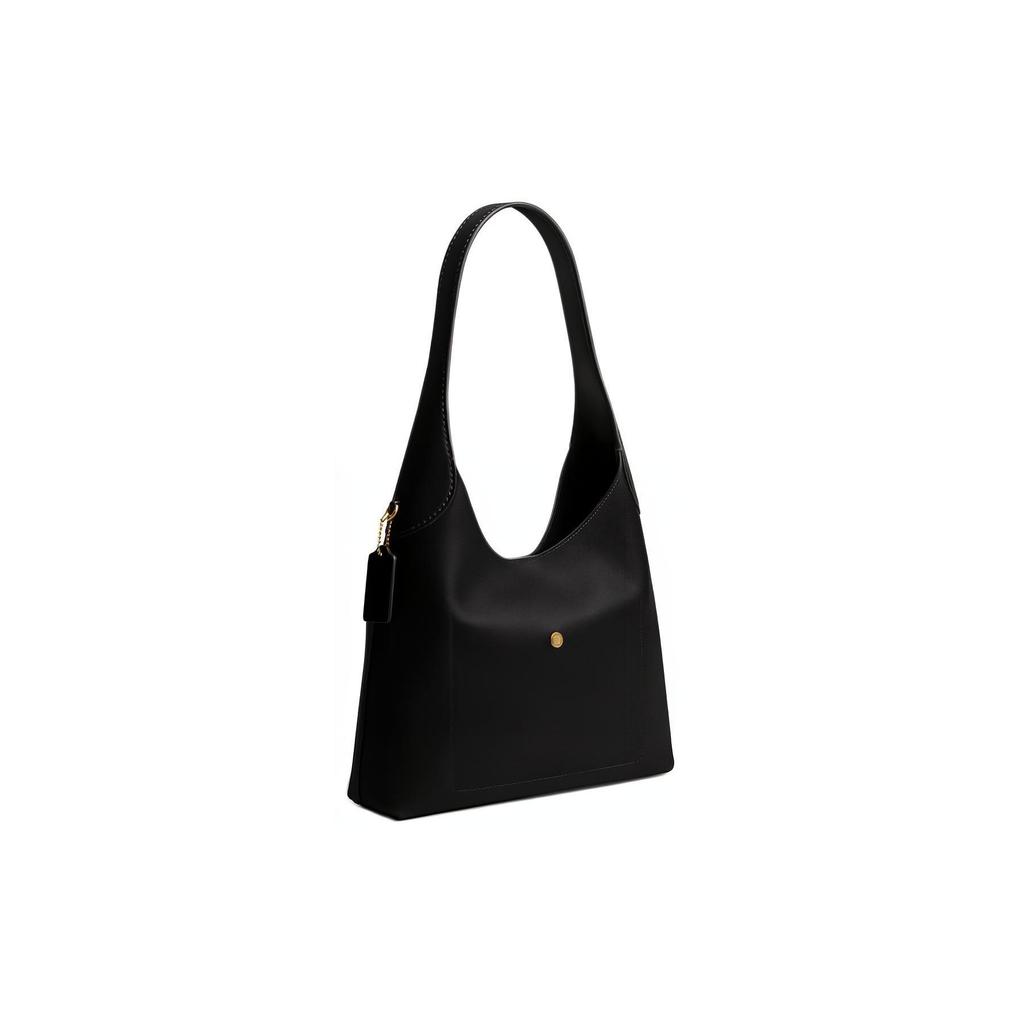 Coach Brooklyn 28 Logo Snap Closure Pebbled Leather Hobo Bag Women handbags Brass Black CU068-B4BK
