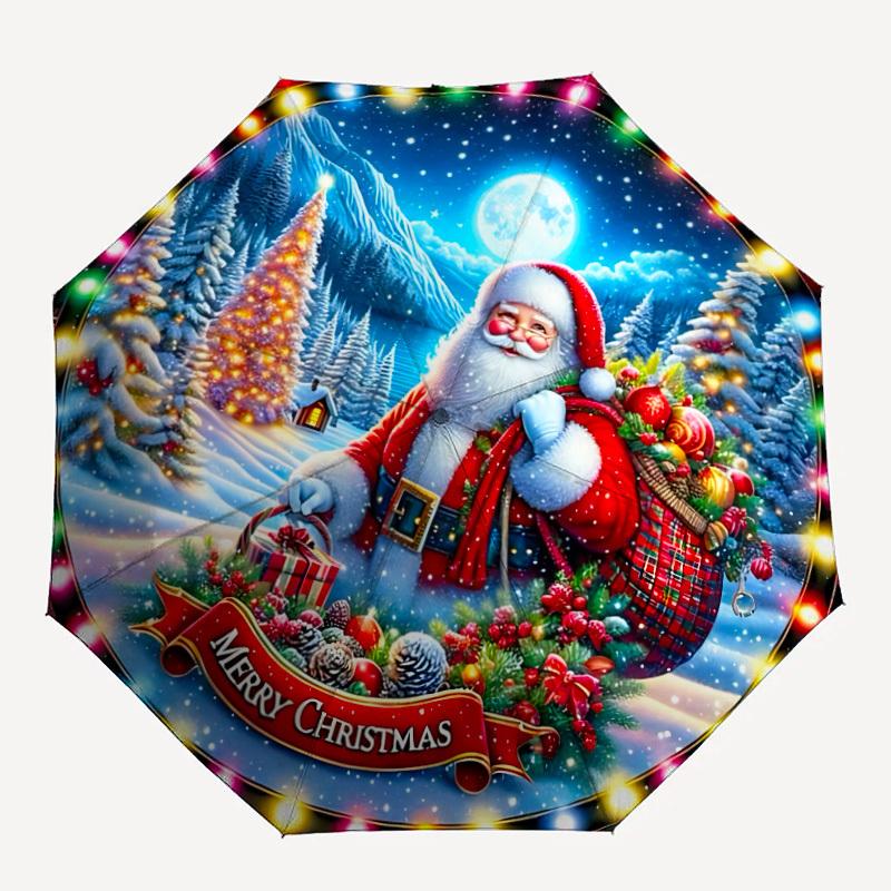 1pc Christmas Ornament Automatic Umbrella - Stylish, Durable, with 8-Rib Manual Open Design, Elegant Black Handleyy250920163