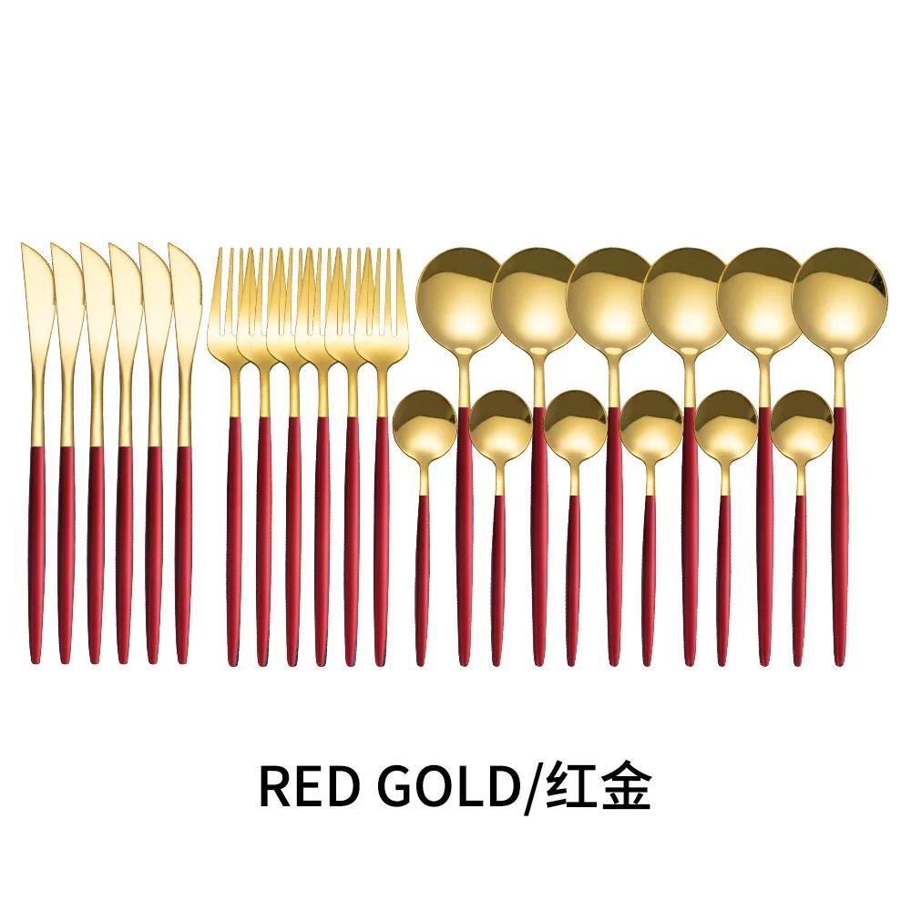 24-teiliges Gold-Geschirrset, Edelstahl-Geschirrset, Messer, Gabel, Löffel, Besteckset, spülmaschinenfest, Besteck