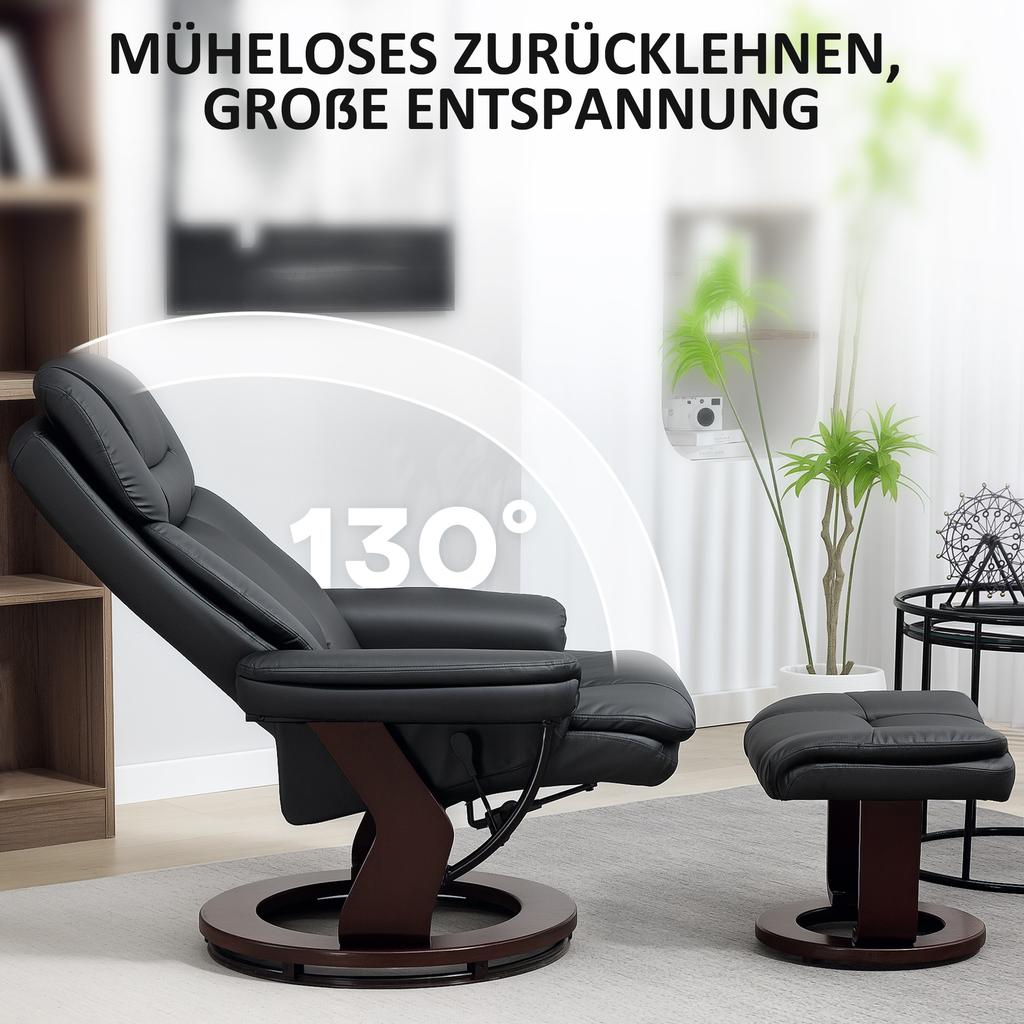 Relaxation Chair With Footstool Adjustable Armchair Artificial Leather Upholstered Chair With Foldable Backrest Black