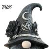 Witch-themed Display Wizard Hat Faceless Gnome Figurine, Mystical Home Decor Statue with Crescent Pentagram Black Rose Study Desk Ornament Rune
