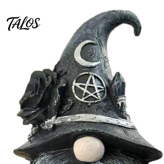 Witch-themed Display Wizard Hat Faceless Gnome Figurine, Mystical Home Decor Statue with Crescent Pentagram Black Rose Study Desk Ornament Rune