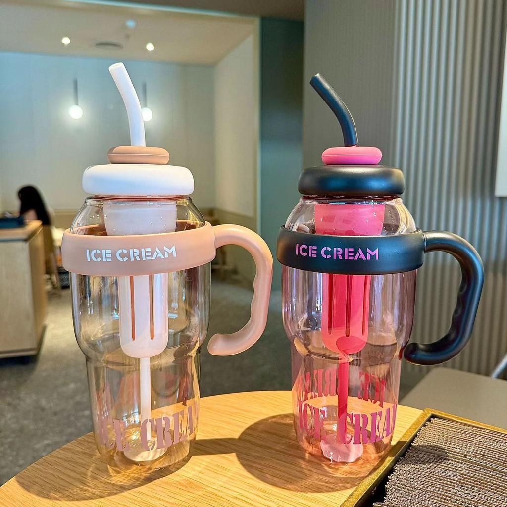 Straw Cup New Ice Cream Cup Teapot Large Capacity Water Cup Female High Looks Student Gradient Cup Plastic Cup