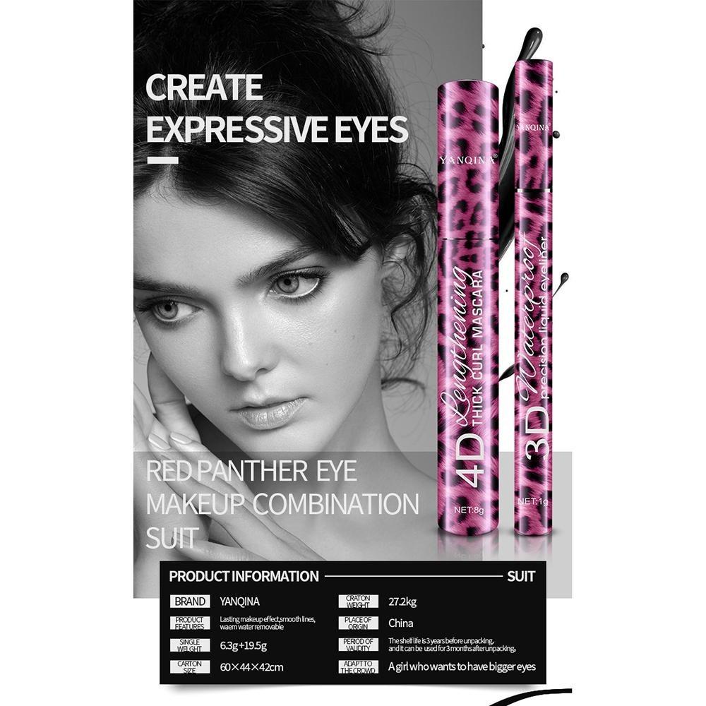 2 In 1 4D Mascara Verlängerung Wasserdicht 3D Flüssigen Eyeliner Eye Mascara Schwarz Volumen Mit Seidenfasern Pinsel Wimpern make-up-Tool