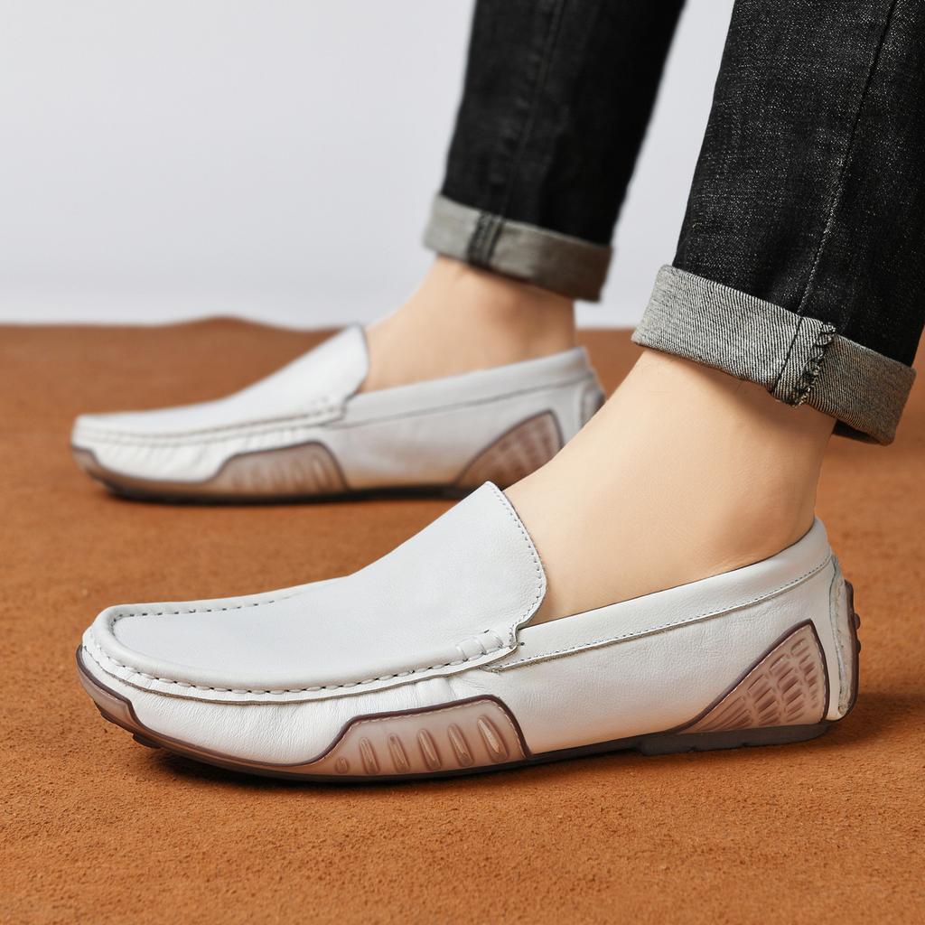 Large size leather Doudou shoes trendy breathable casual leather shoes one pedal driving trendy shoes