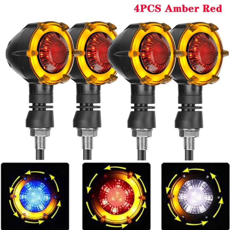 Motorcycle LED Turn Signal Lamp Sequential Flowing Flash Indicator Lights 12V 10mm Retro Dual-color Rotate LED Turn Signal Light