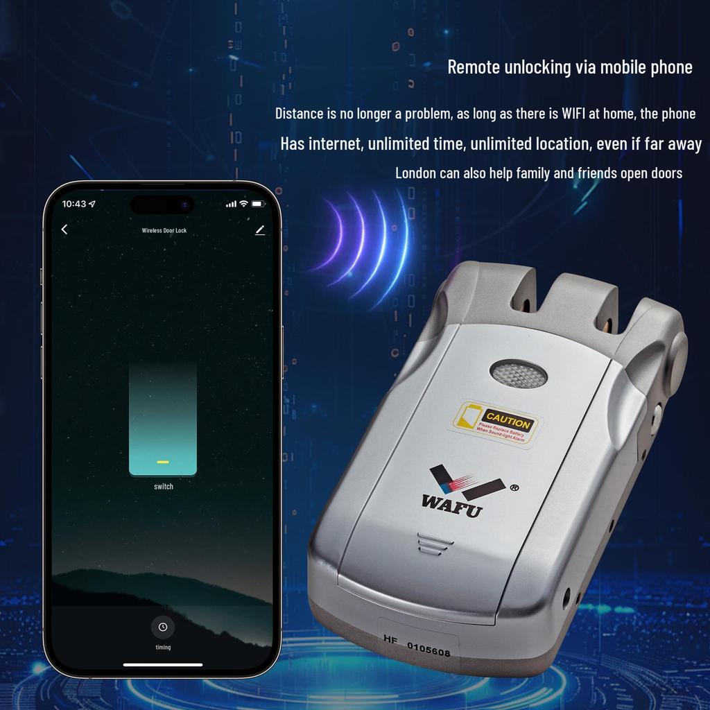 Wireless Remote-Control Smart Lock with Invisible Design and Electric Bull Head Lock for No-Drill Installation
