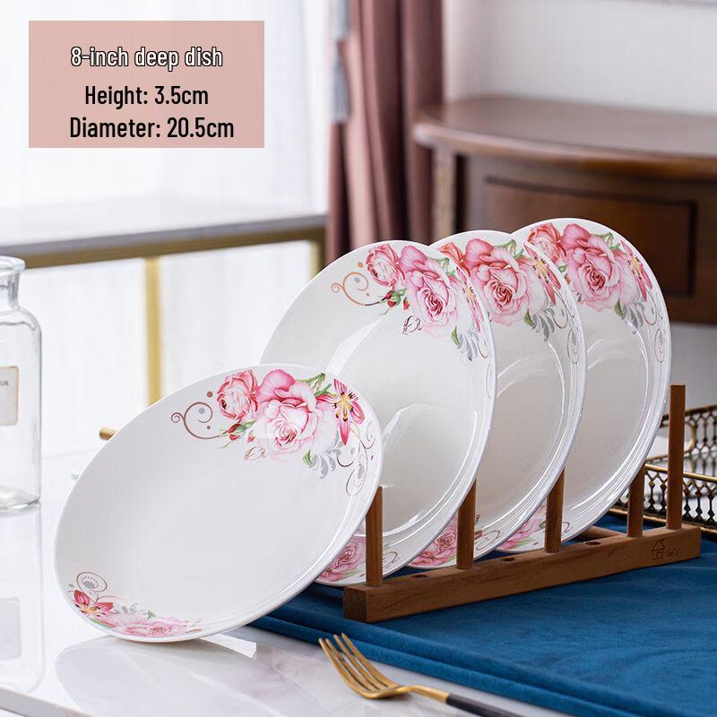 Handun Blossoming Prosperity 4-Piece Bone China Deep Plate Set