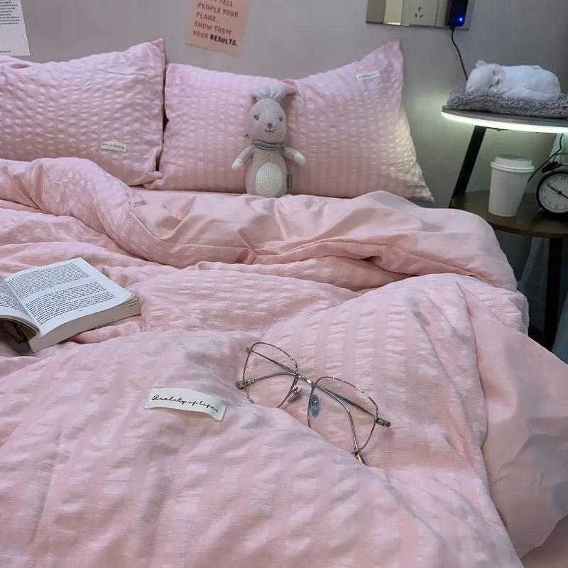 

Корейский стиль, свежий Ins однотонный простыня, одеяло, наволочка, удобный комплект из четырех предметов, принцесса, студенческая кровать 1,2 м, комплект из трех предметов для общежития King 4 pcs розовый