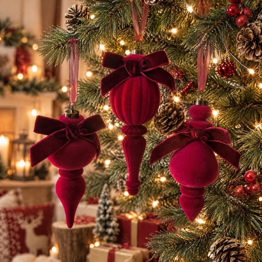 Flocked Christmas Ball Ornament Glitter Xmas Baubles Xmas Tree Hanging Pendant New Year Gift