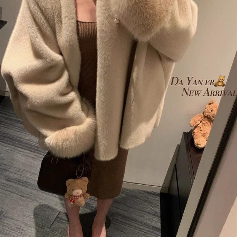Women Loose Faux Mink Fur Overcoat Autumn Winter Elegant Socialite Fashion Outerwear
