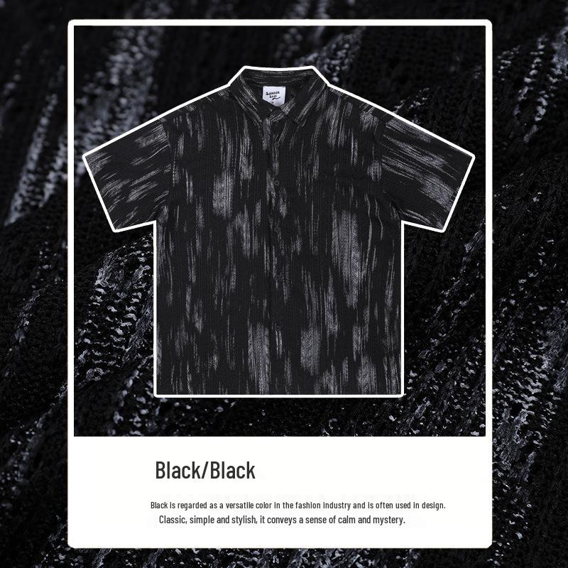 Japanese Retro Tie-Dye Dirty Shirt: Unisex Spring/Summer 2026 Collection - Edgy Hollow Jacquard Design M чёрный