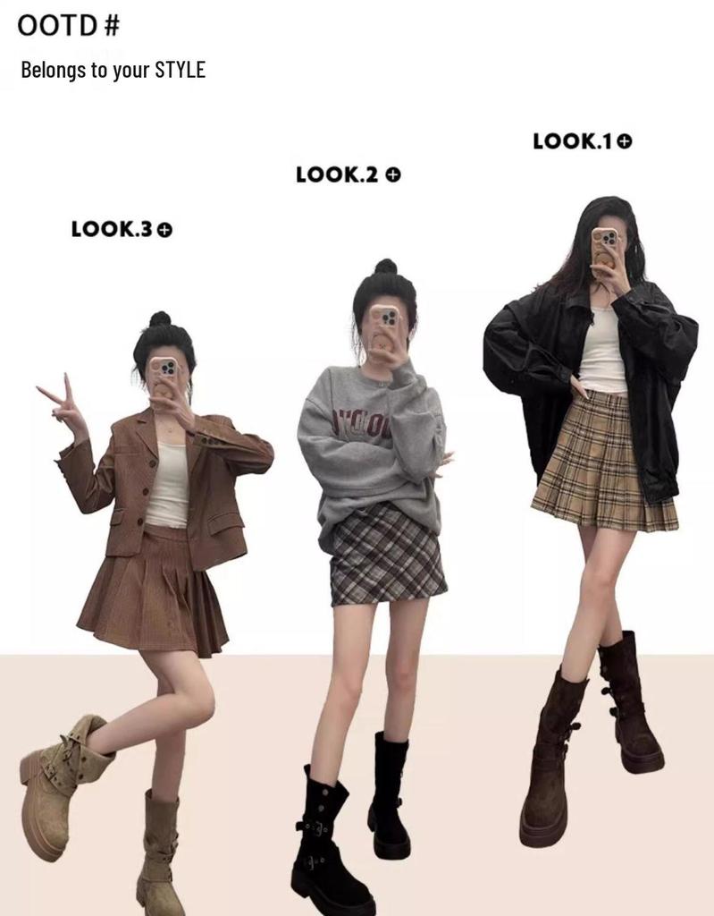 Two-way Khaki Thick-Soled Mid-Calf Vintage Martin Boots 2025 - Height-Increasing, Fashionable, Slimming Short Boots.