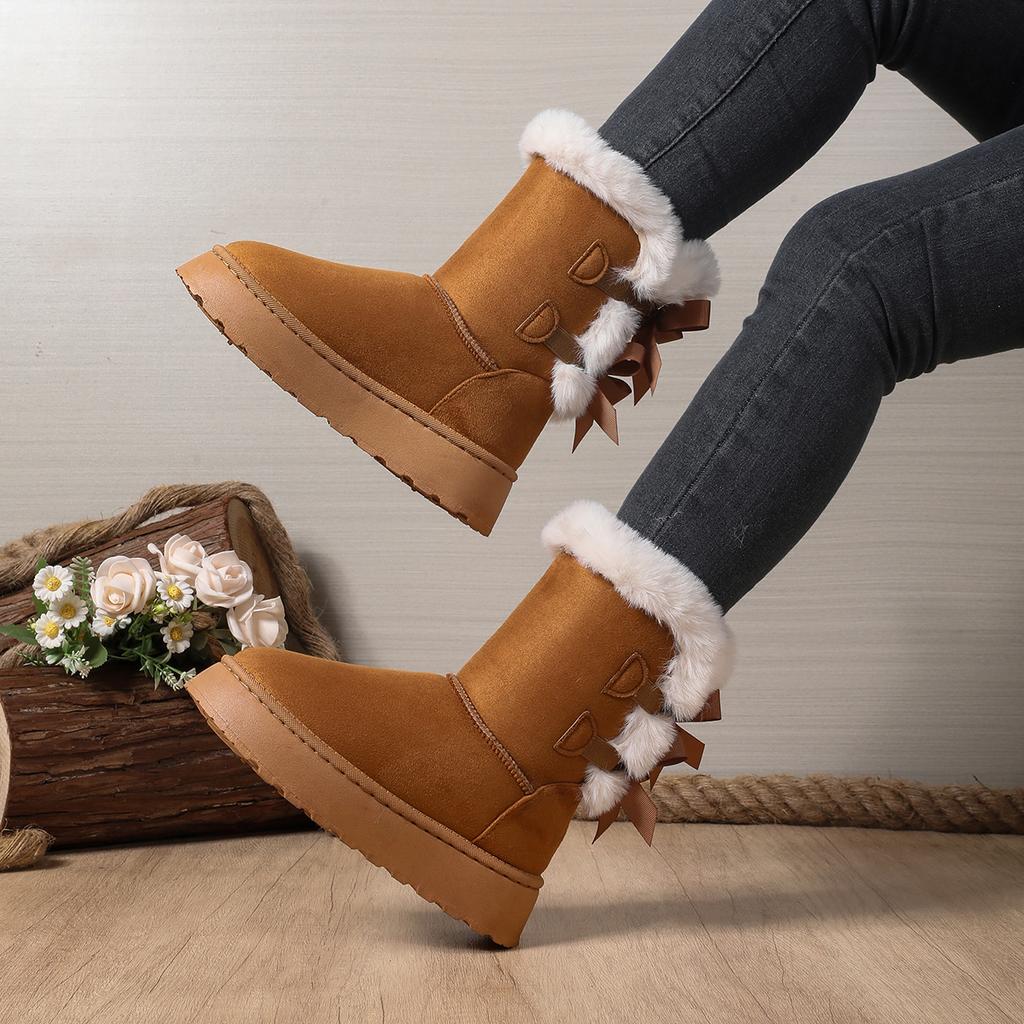 Fashion Women Mid-calf Boots Solid Color Classic Retro Shoes Women Thick Plush Thick Sole Ankle Boots Non-slip Fashion Snow Boots Women