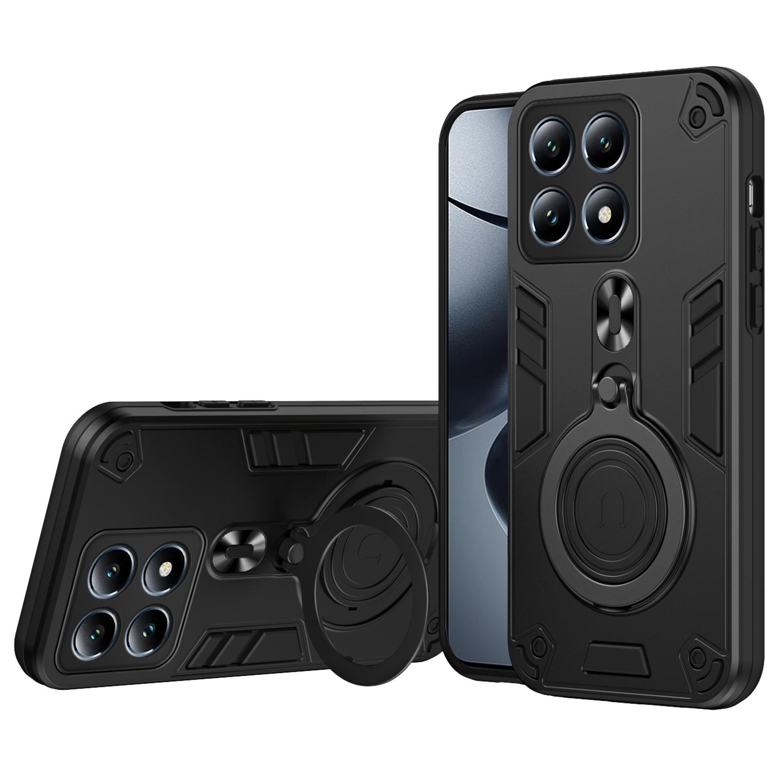 

For Xiaomi 14T Pro Case Rotatable Kickstand PC+TPU Drop Protection Phone Cover Black