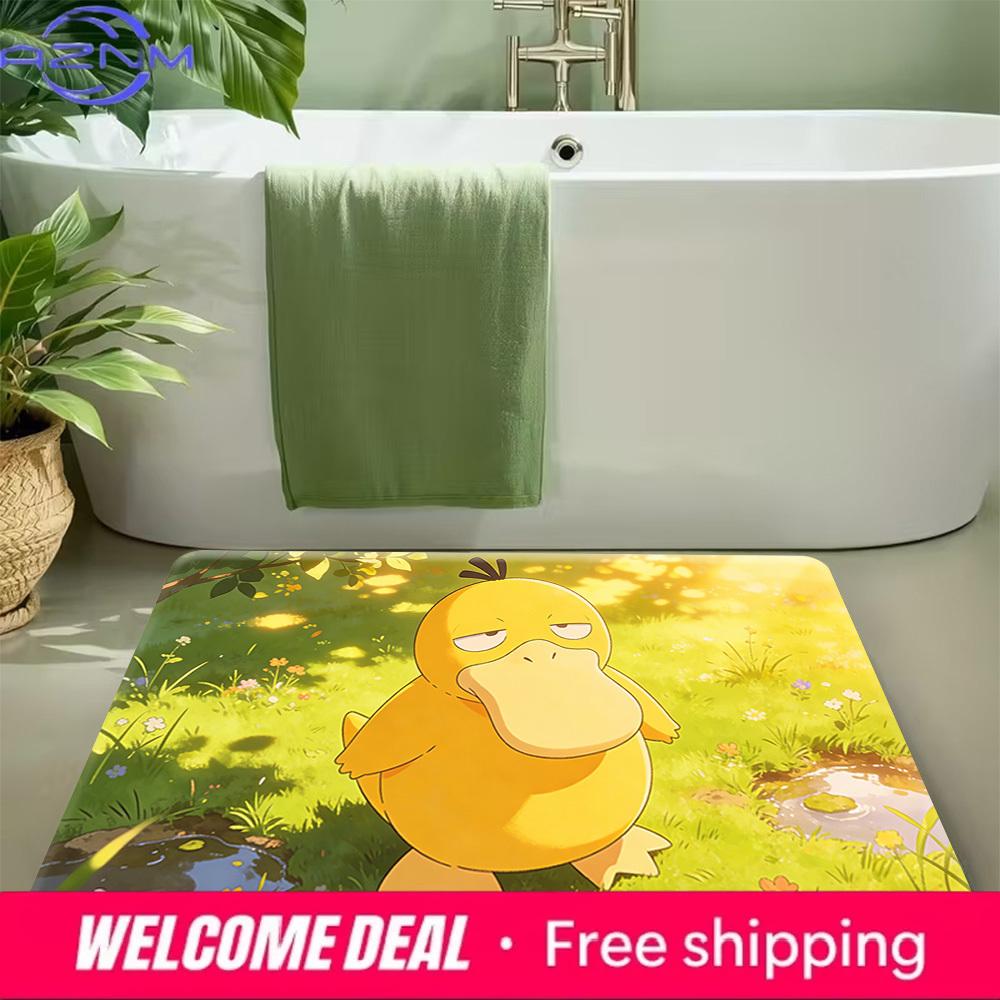 Psyduck Cartoon Print Non-slip Doormat, Soft Absorbent Floor Rug for Home Decor